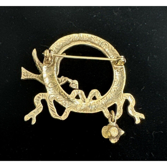 Vintage 1928 Gold Tone Bird Wreath Pin Dangle Brooch Large - Picture 6 of 6